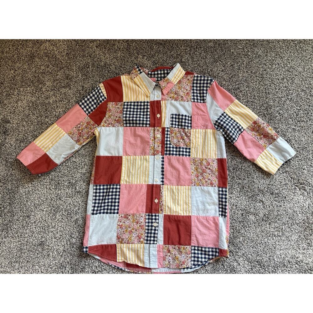 Lands’ End Women’s Medium Patchwork 3/4 Sleeve Button-up Shirt